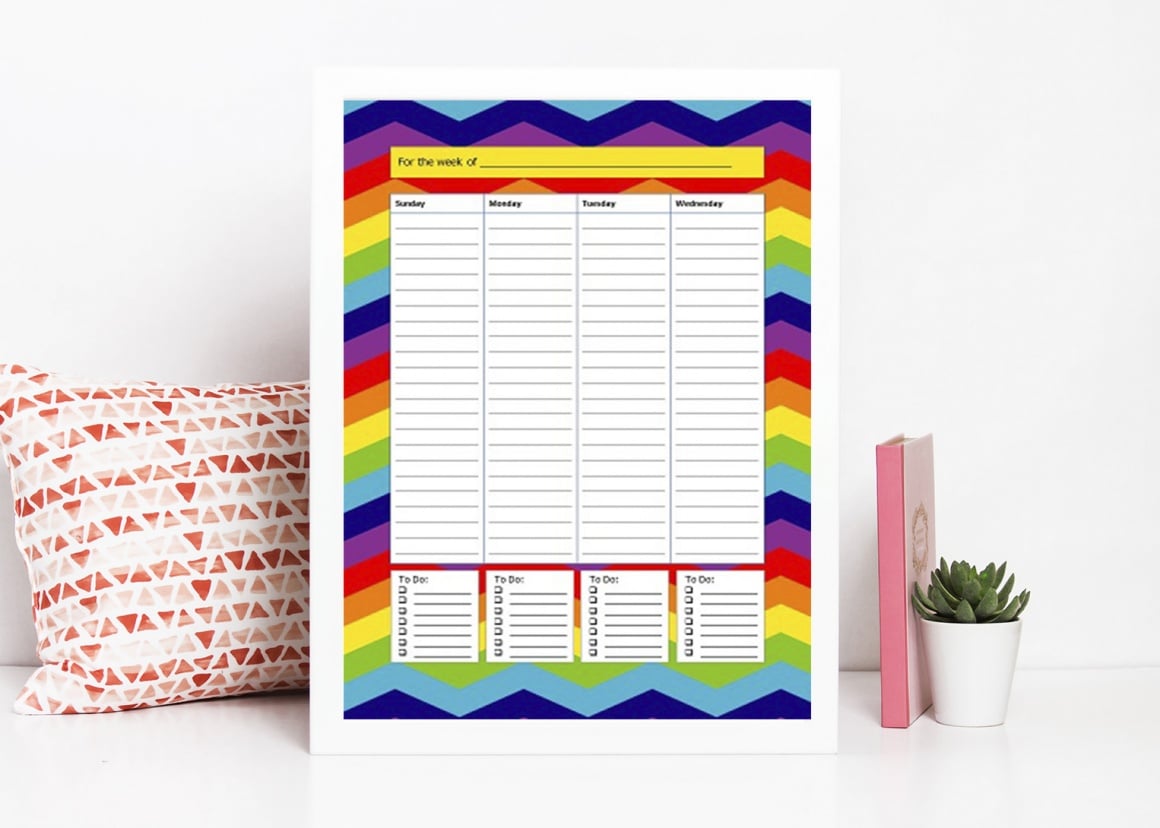 Rainbow Weekly List Templates