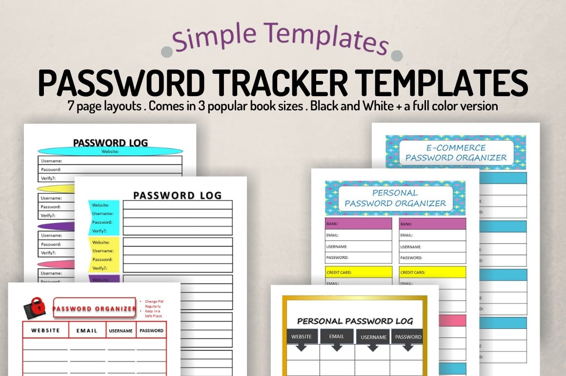 Password Trackers  Simple Templates
