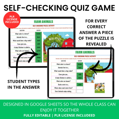 Self Checking Puzzle Activity Game (Google Sheets)