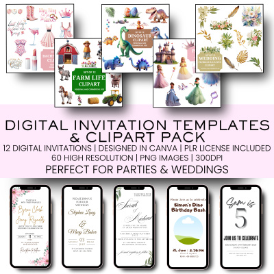 Pack 2: Digital Invitations & Clipart Pack