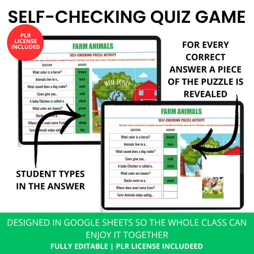 Retirement Sale: Games Self Checking Puzzle Activity Game (Google Sheets)