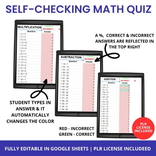 Retirement Sale: Games Self Checking Math Quiz Game (Google Sheets)