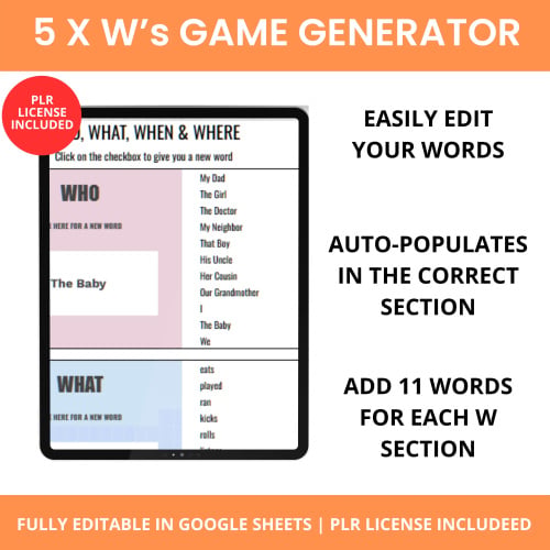 Retirement Sale: Games 5 x W's Game Generator (Google Sheets)