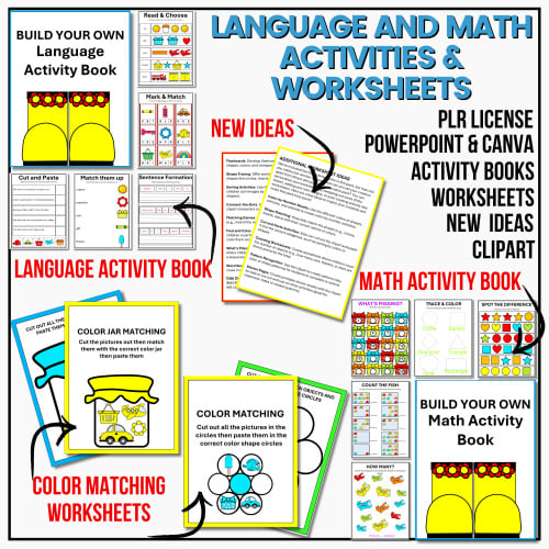 Language & Math Activities, Worksheets & Clipart Bundle