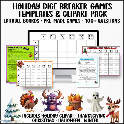 Holiday Dice Breaker Games Templates & Clipart Pack