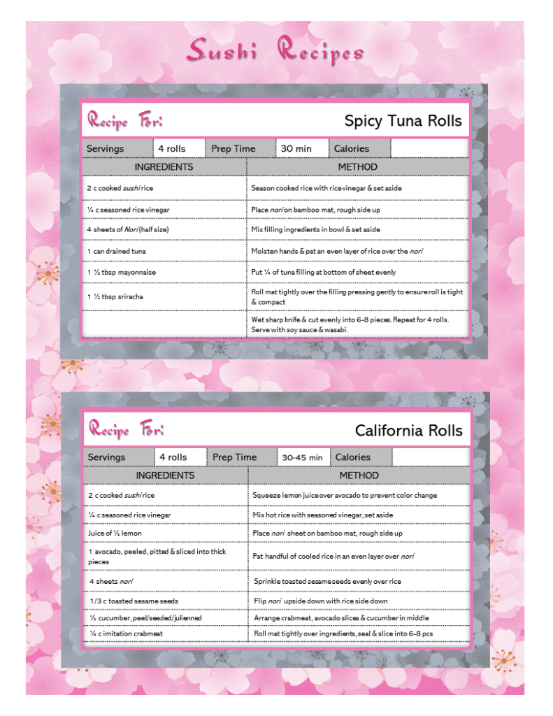 Sushi Printables - Createful Journals Your Creative Inspiration